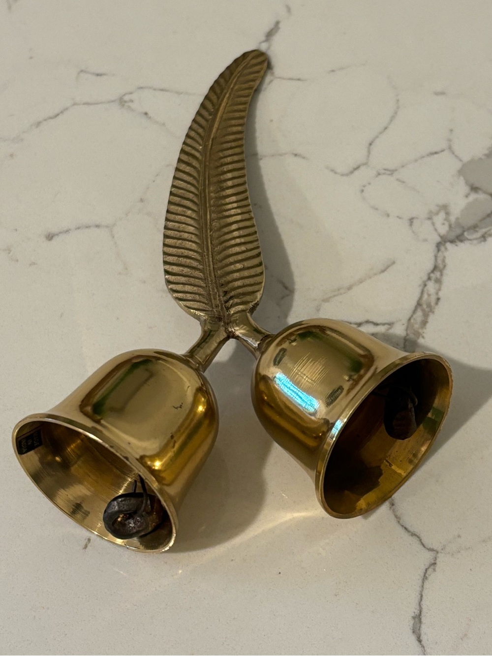 Vintage Brass Double Bell with Quill Feather Handle Letter Opener Made in India